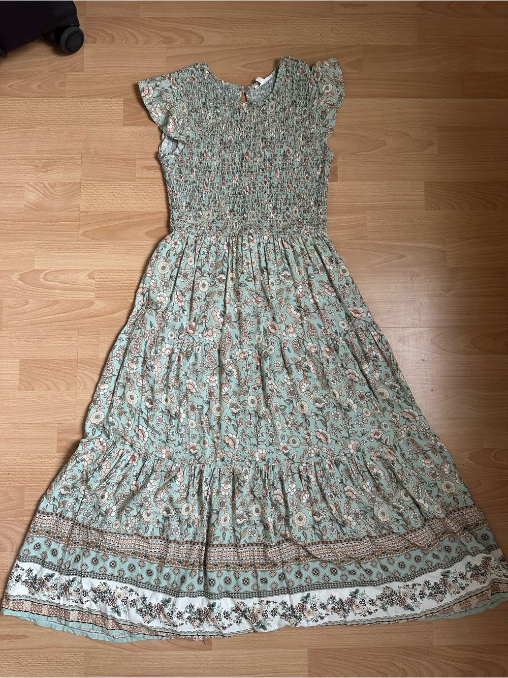 Smocked Floral Maxi Dress in Mint Green